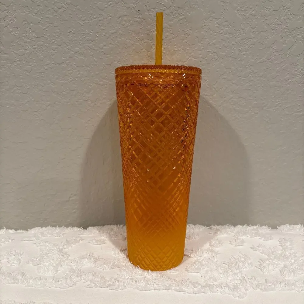 STARBUCKS Siren Logo Tumbler Orange Diamond Grid Venti 24OZ/710ML Collectible